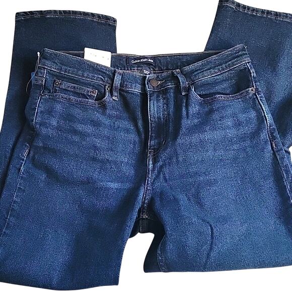 Women's Calvin Klein Straight Leg 5 Pocket Dark Indigo Jeans Size 10 NWT - Picture 1 of 6